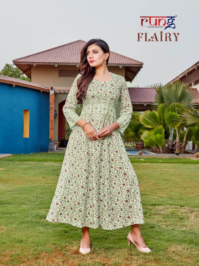 Rung Flairy Ethnic Wear Heavy Rayon Printed Designer Kurti Collection